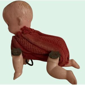 Vintage Wind-Up Crawling Baby Doll in Red Knit – Overwound – Display/Repair